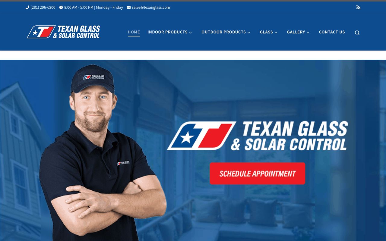 Homepage of Texan Solar Control's website