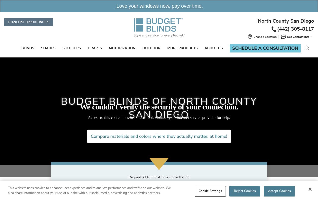 Homepage of Budget Blinds of North County San Diego's website