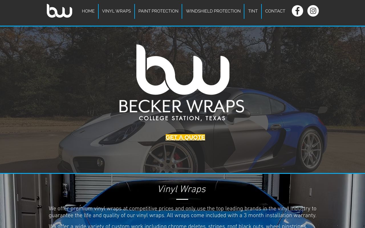 Homepage of Becker Wraps's website