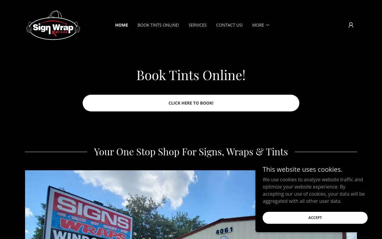 Homepage of Sign Wrap Xpress's website
