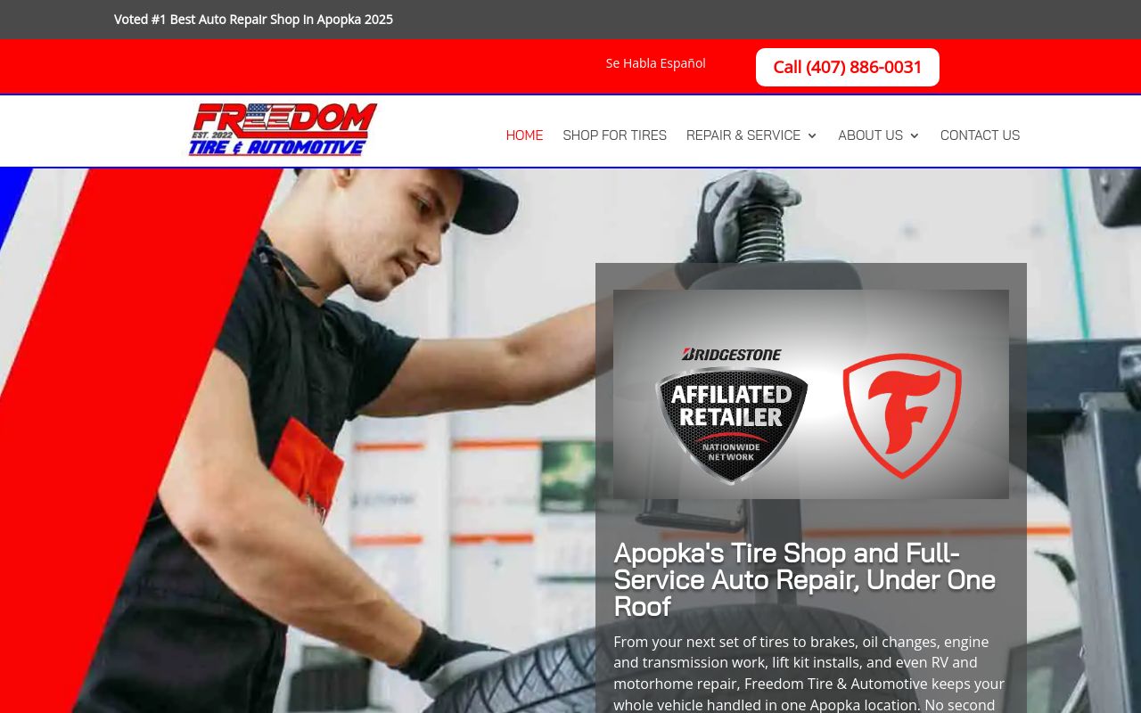 Homepage of Freedom Tire & Automotive's website