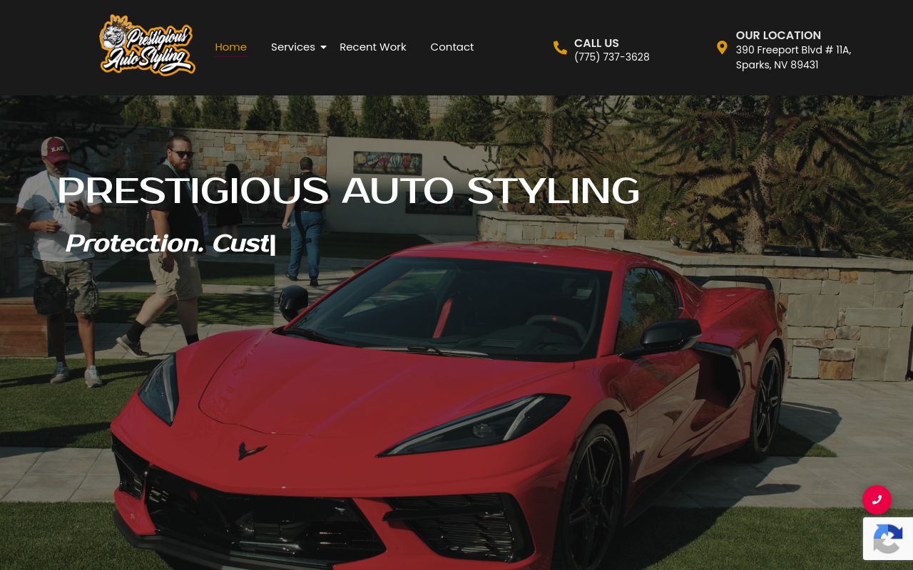 Homepage of Prestigious Auto Styling's website