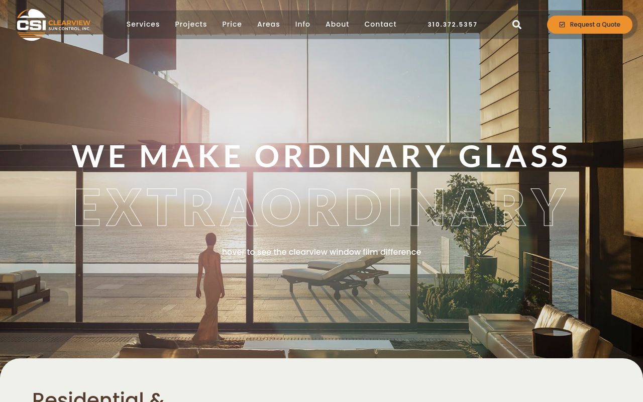 Homepage of Clearview Sun Control, Inc.'s website