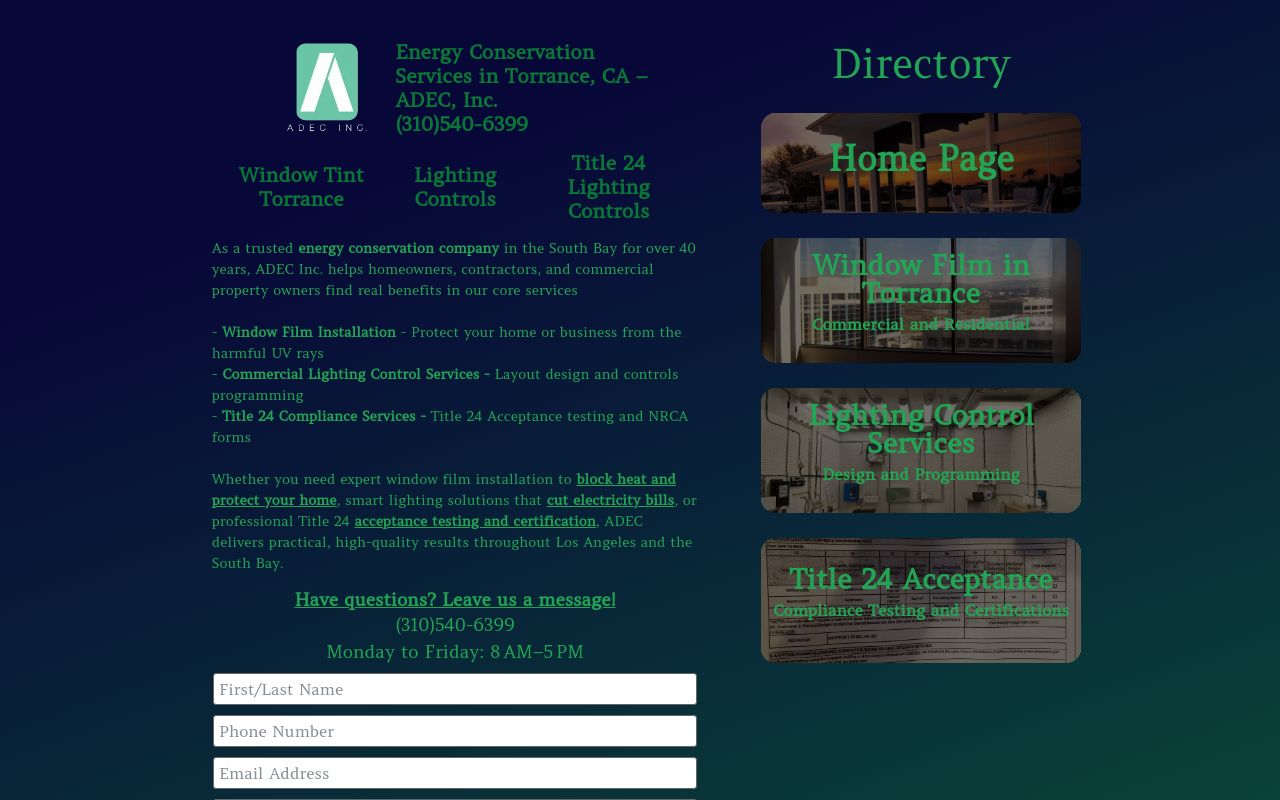 Homepage of ADEC Inc's website