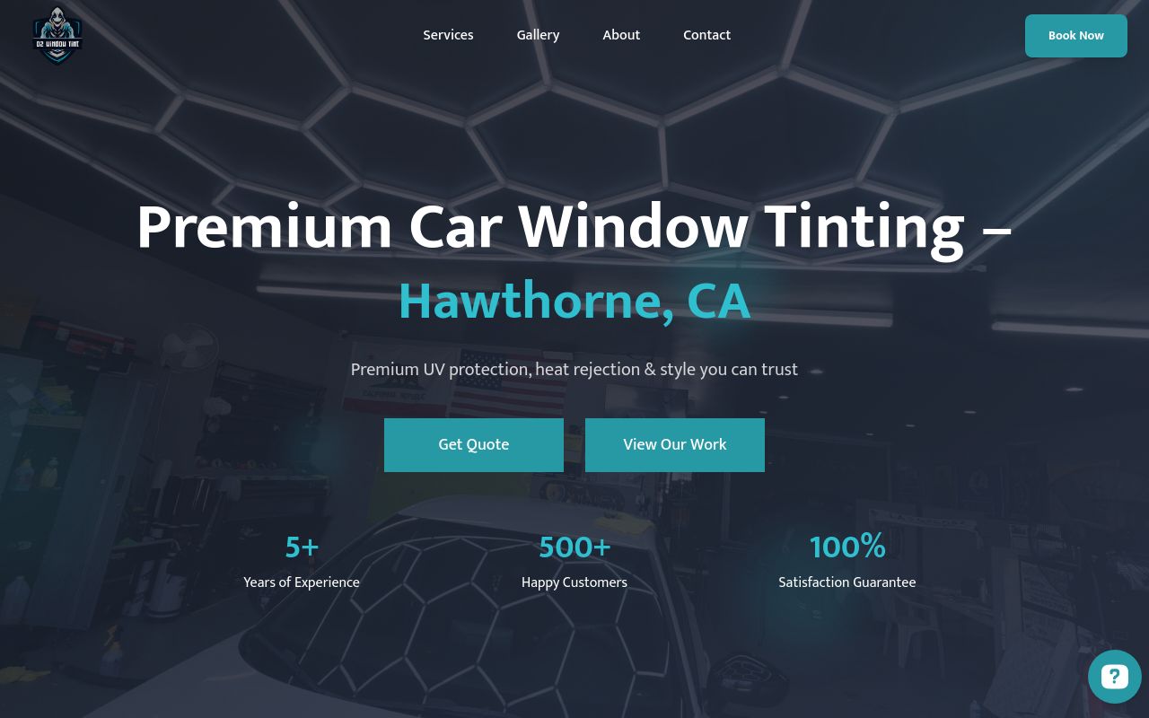 Homepage of Oz Window Tint's website