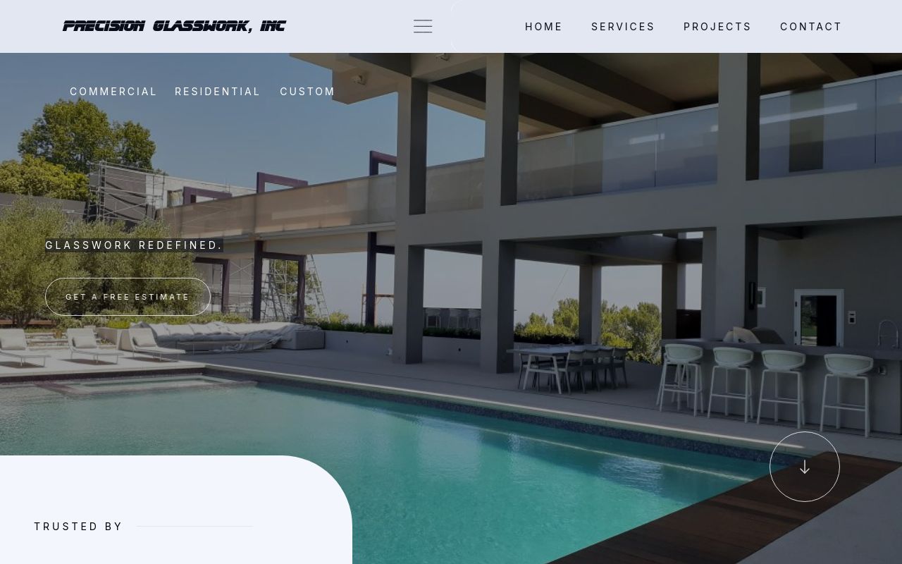 Homepage of Precision Glasswork, Inc's website