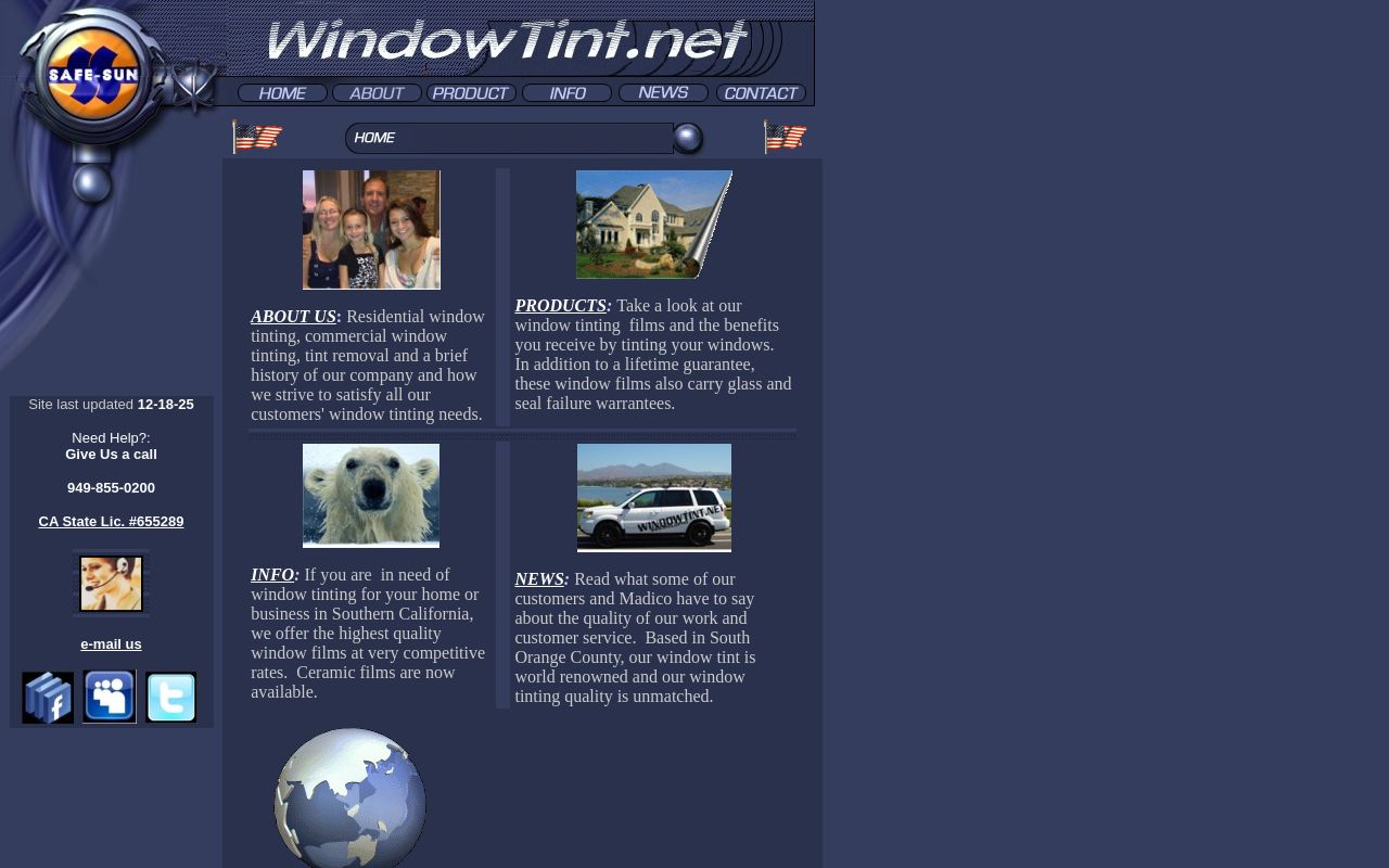 Homepage of Safe-Sun Window Tinting's website