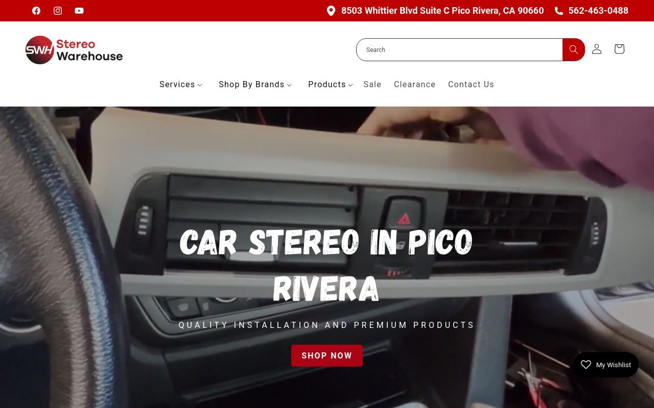 Homepage of Stereo Warehouse's website