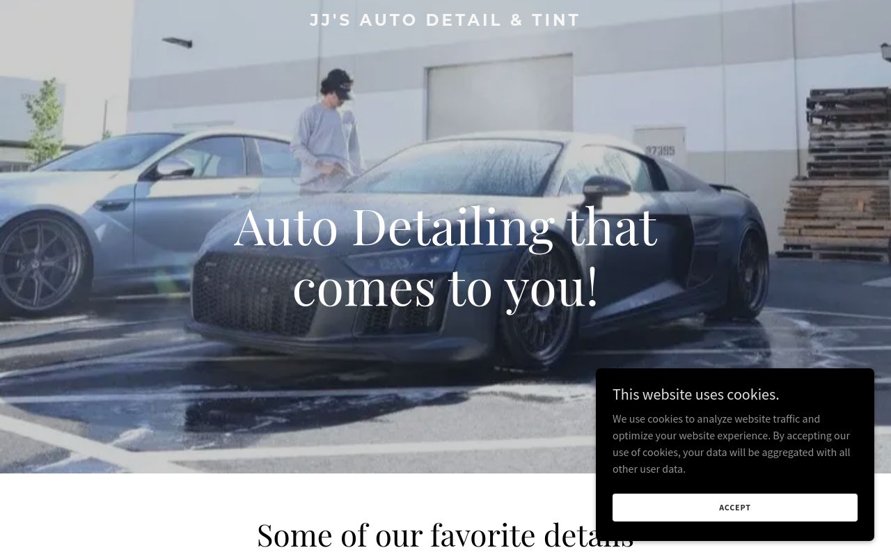 Homepage of JJs Auto Detail and Tint's website