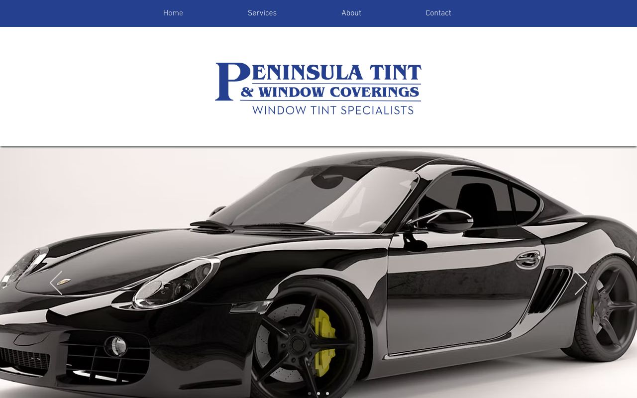 Homepage of Peninsula Tint & Window coverings's website