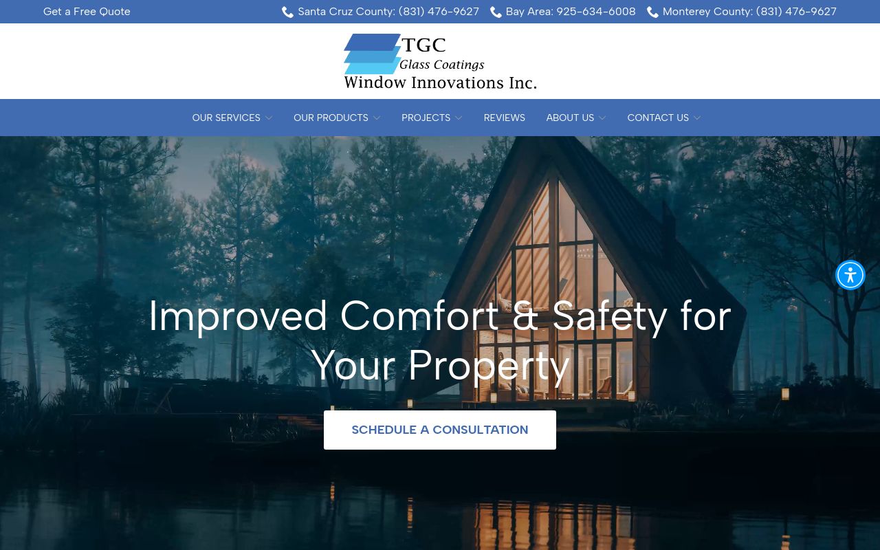 Homepage of TGC Glass Coatings | Window Innovations Inc.'s website