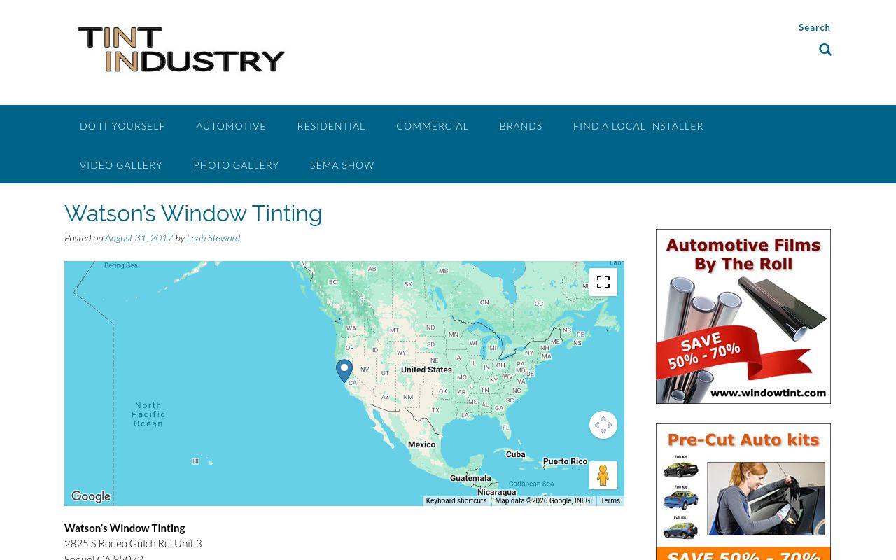 Homepage of Tint Industry's website