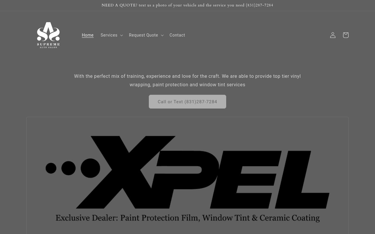 Homepage of Supreme Auto Salon's website
