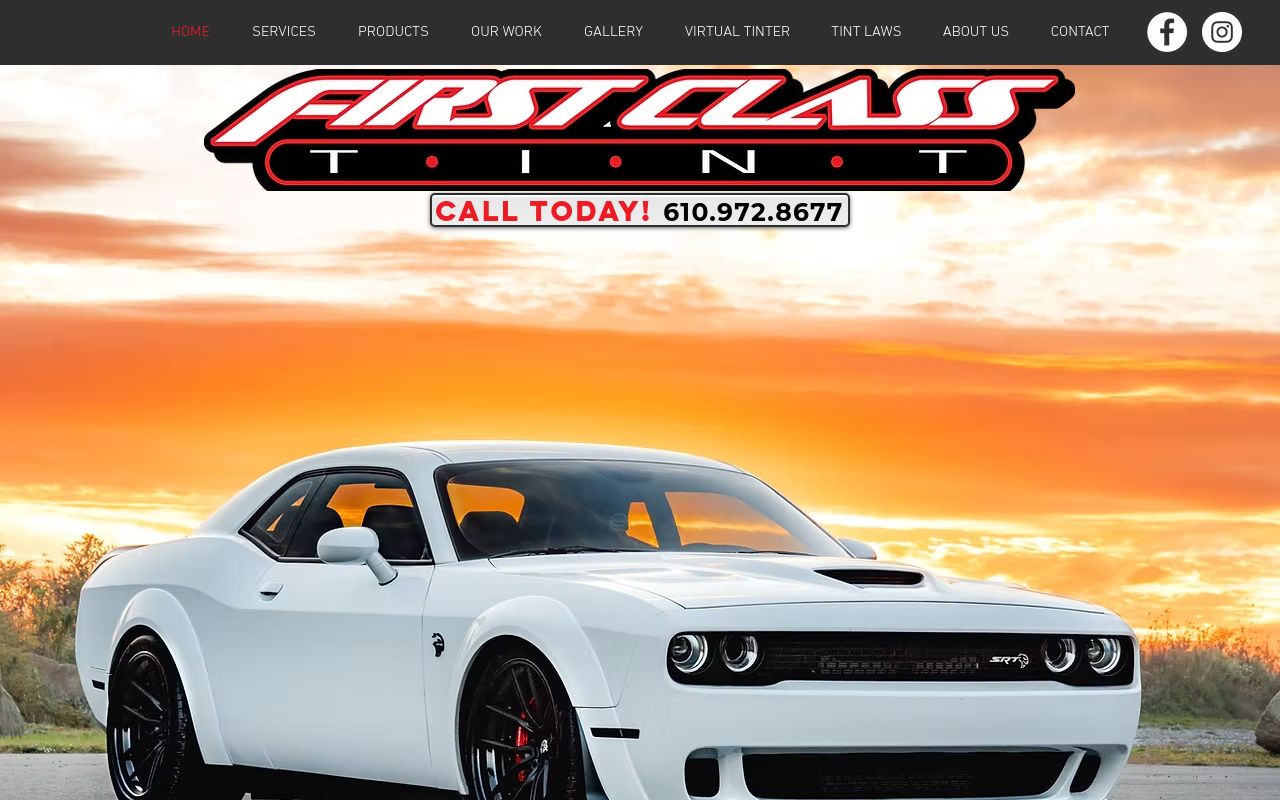 Homepage of First Class Tint's website