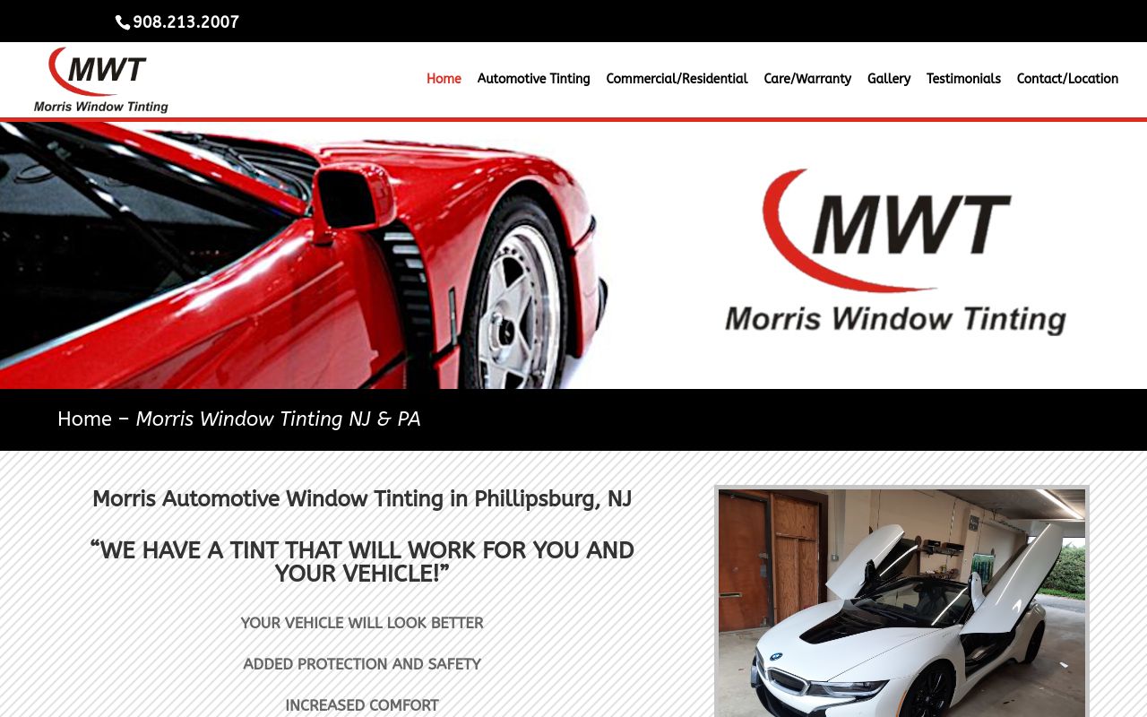 Homepage of Morris Window Tinting's website