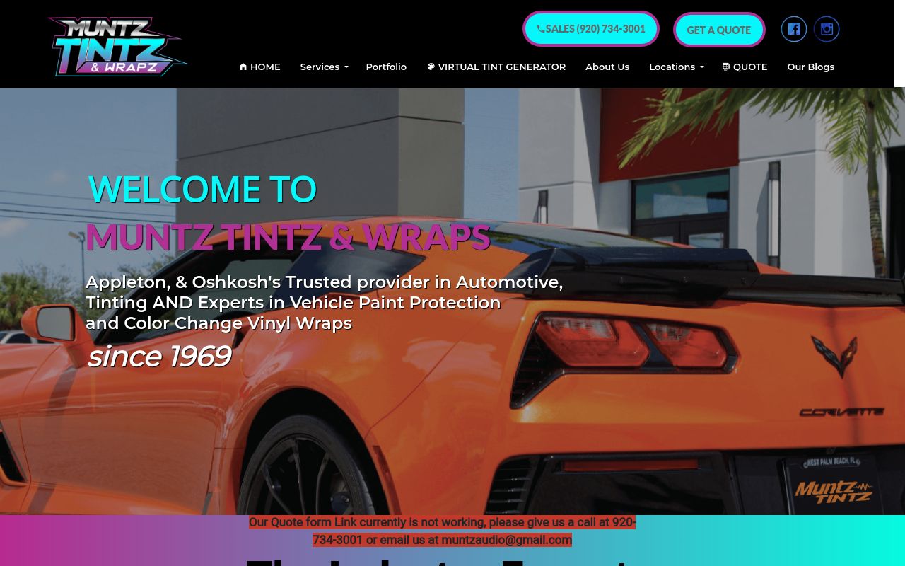 Homepage of Muntz Tintz's website