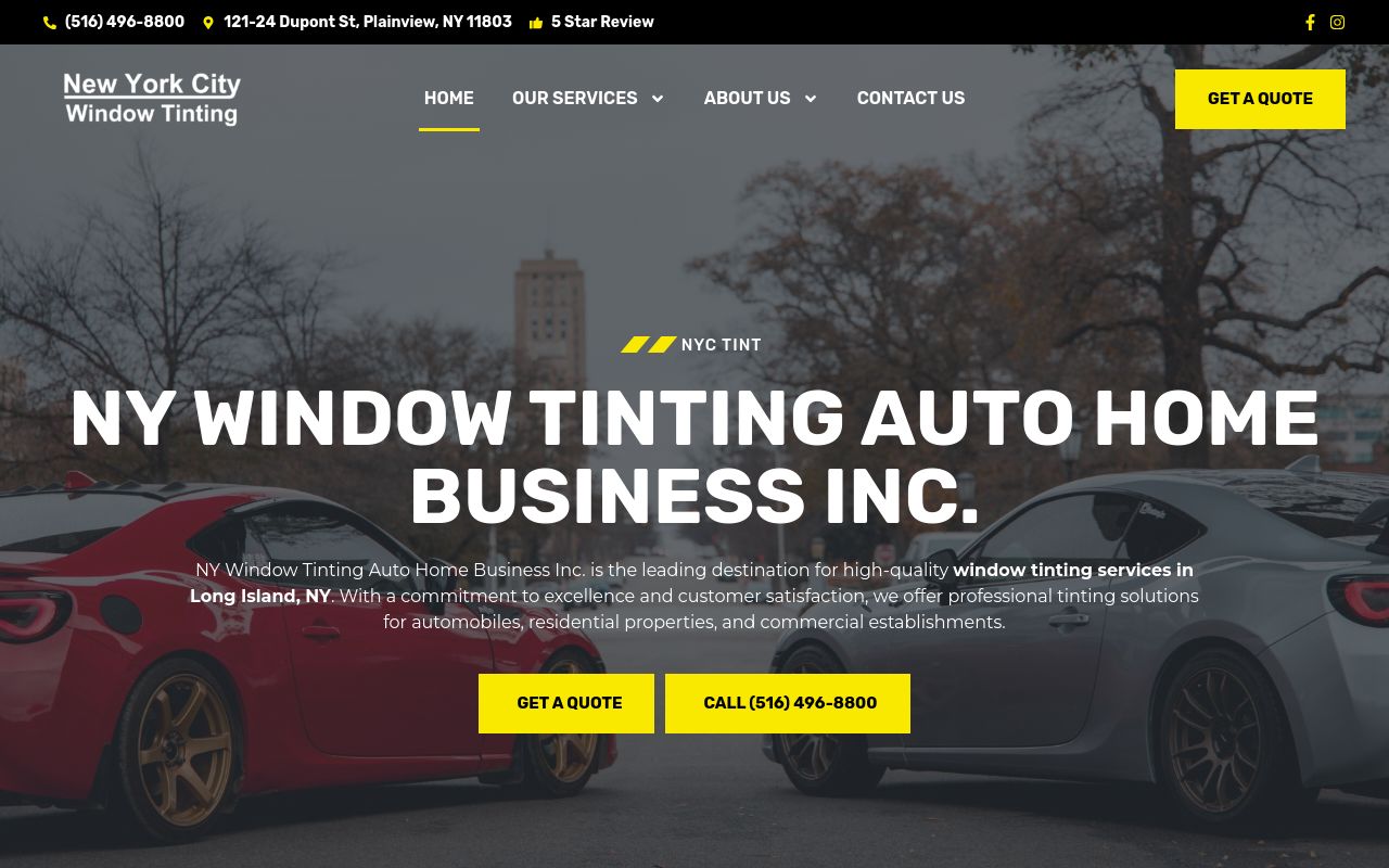 Homepage of NY Window Tinting, Ceramic Coating, and Paint Protection Film's website