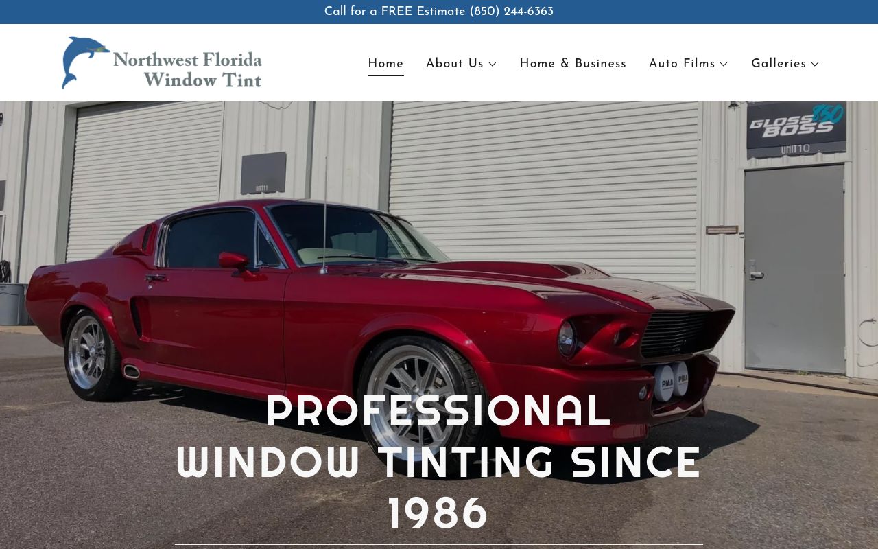 Homepage of Northwest Florida Window Tint's website