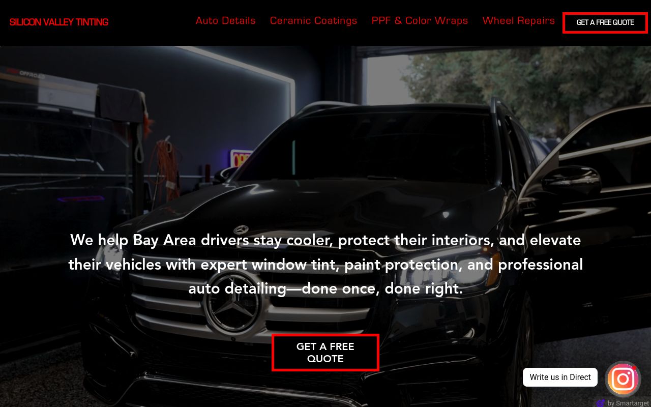 Homepage of Silicon Valley Tinting's website