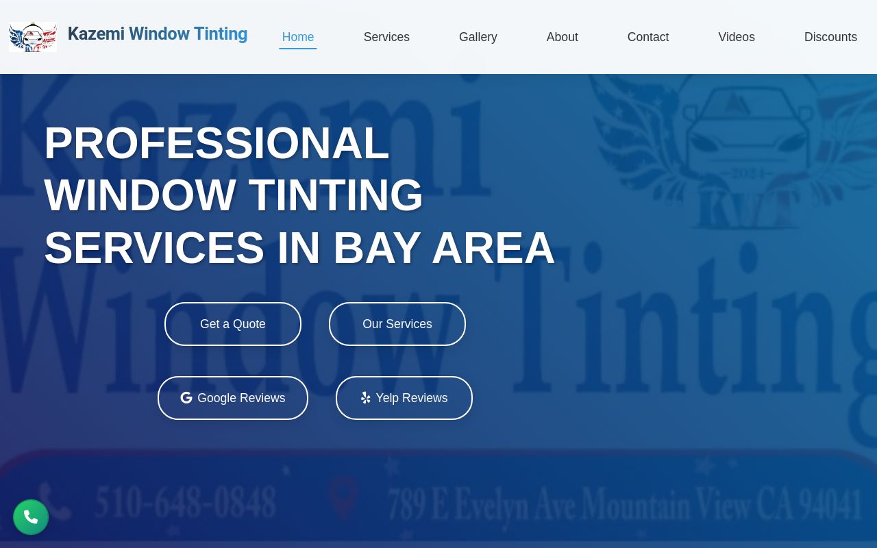 Homepage of Kazemi Window Tinting's website