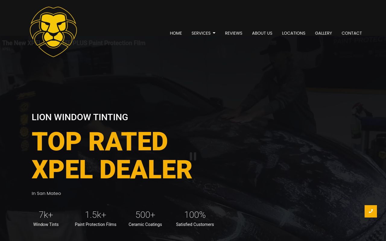 Homepage of Lion Window Tinting's website