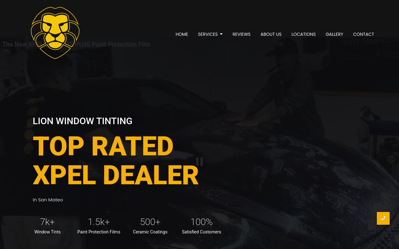Homepage of Lion Window Tinting's website