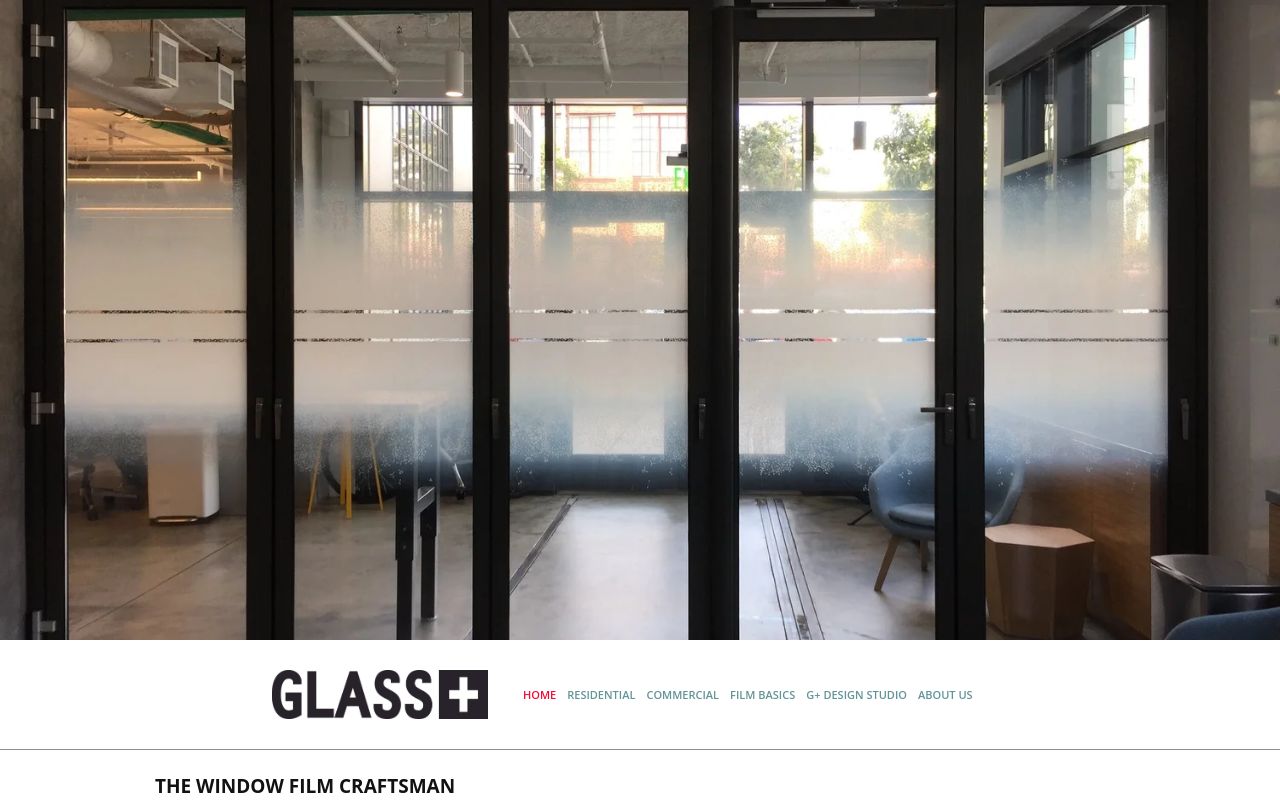 Homepage of Glass Plus Film's website