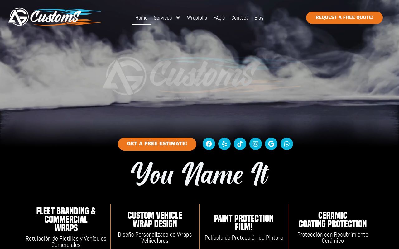Homepage of PPF and Car Wraps - AG CUSTOMS's website