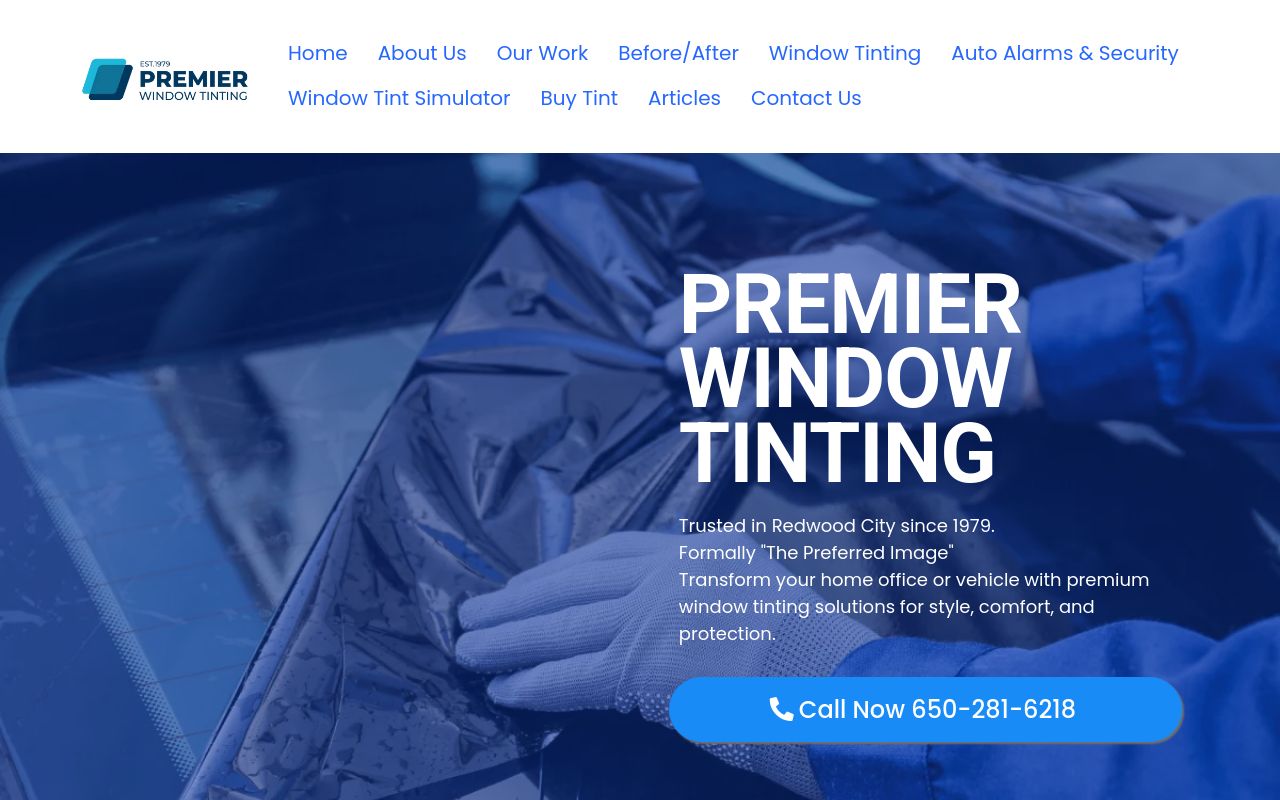 Homepage of Premier Window Tinting - The Preferred Image's website