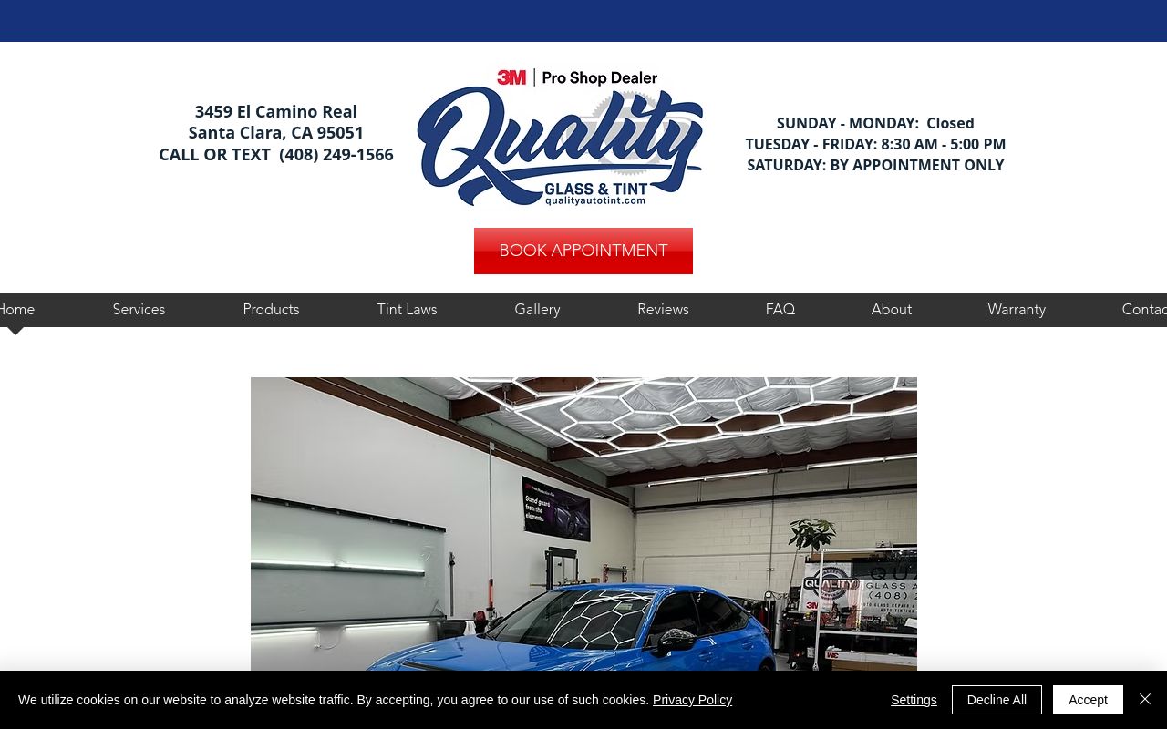 Homepage of Quality Glass & Tinting's website