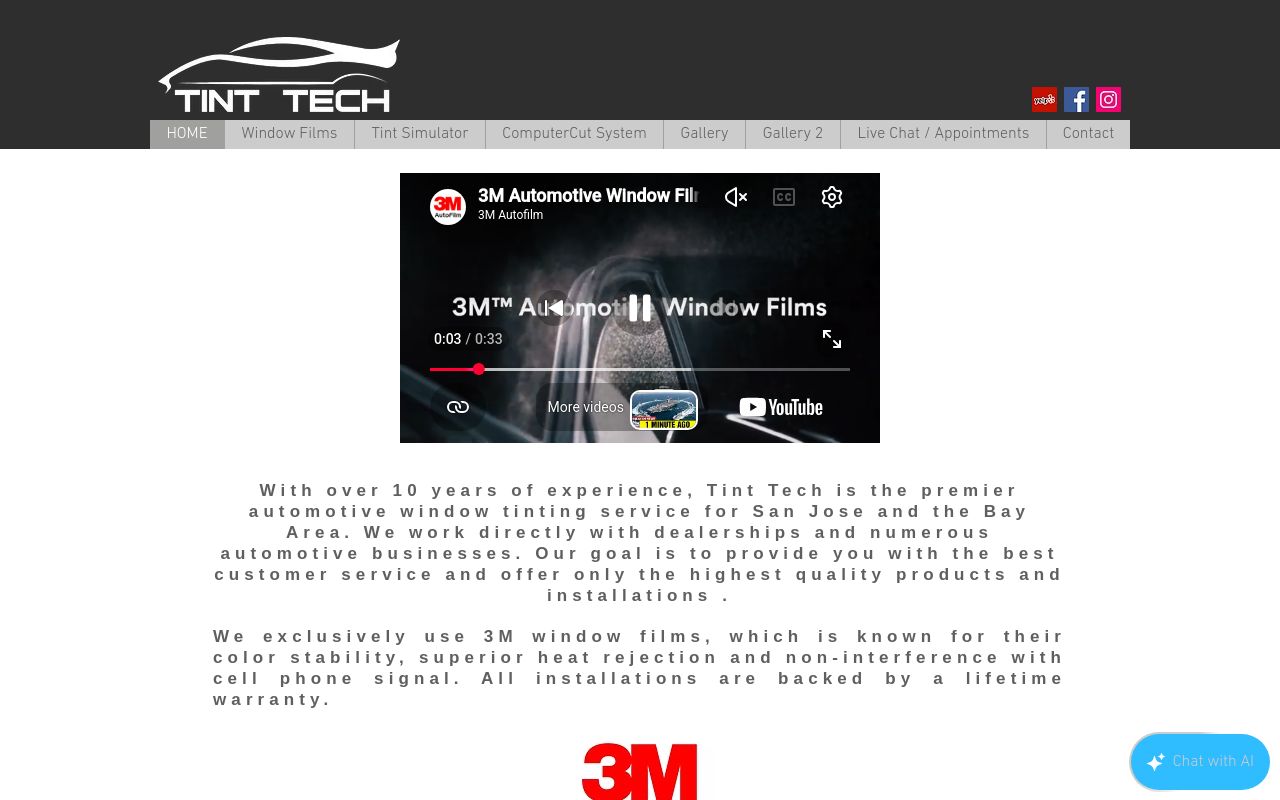 Homepage of Tint Tech's website
