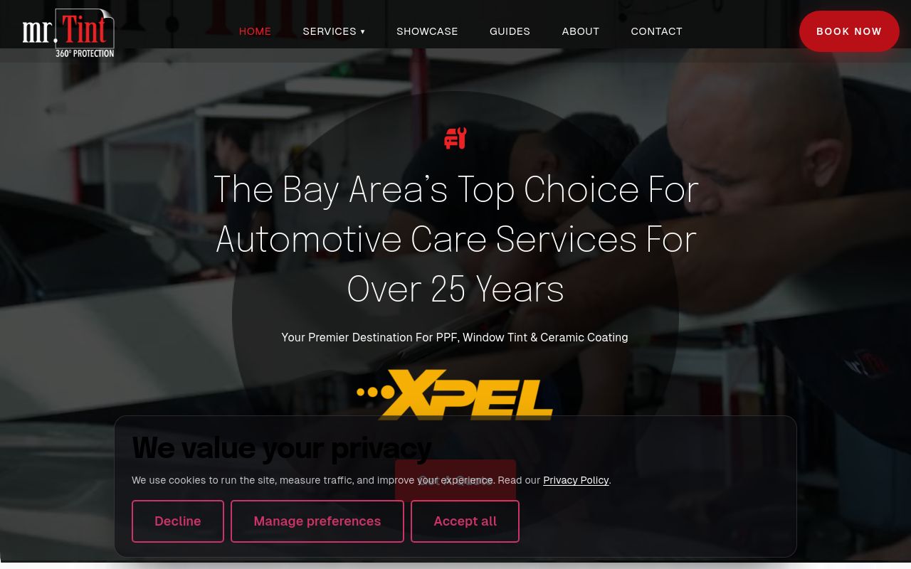 Homepage of Mr. Tint - PPF and Ceramic Coatings's website