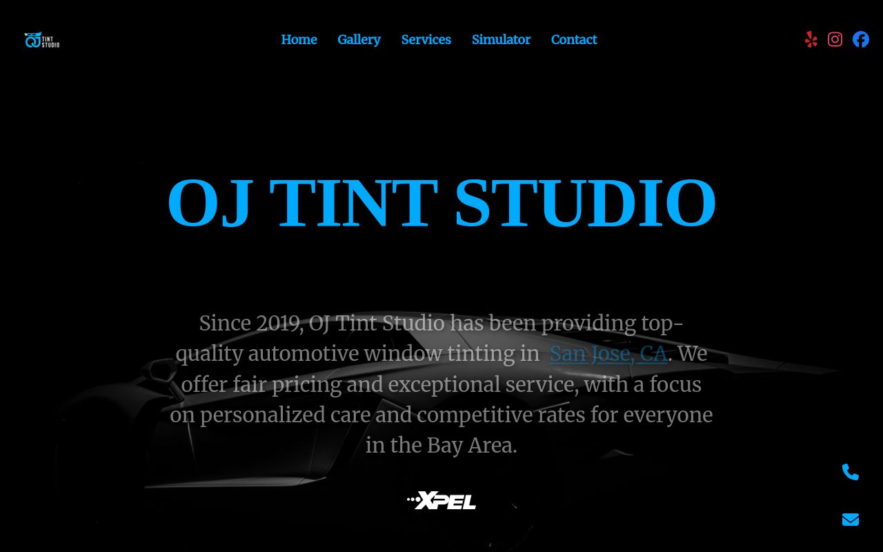 Homepage of OJ Tint Studio's website