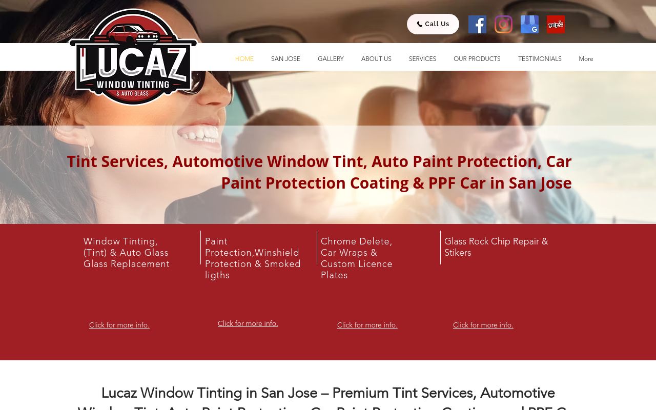 Homepage of Lucaz Window Tinting's website