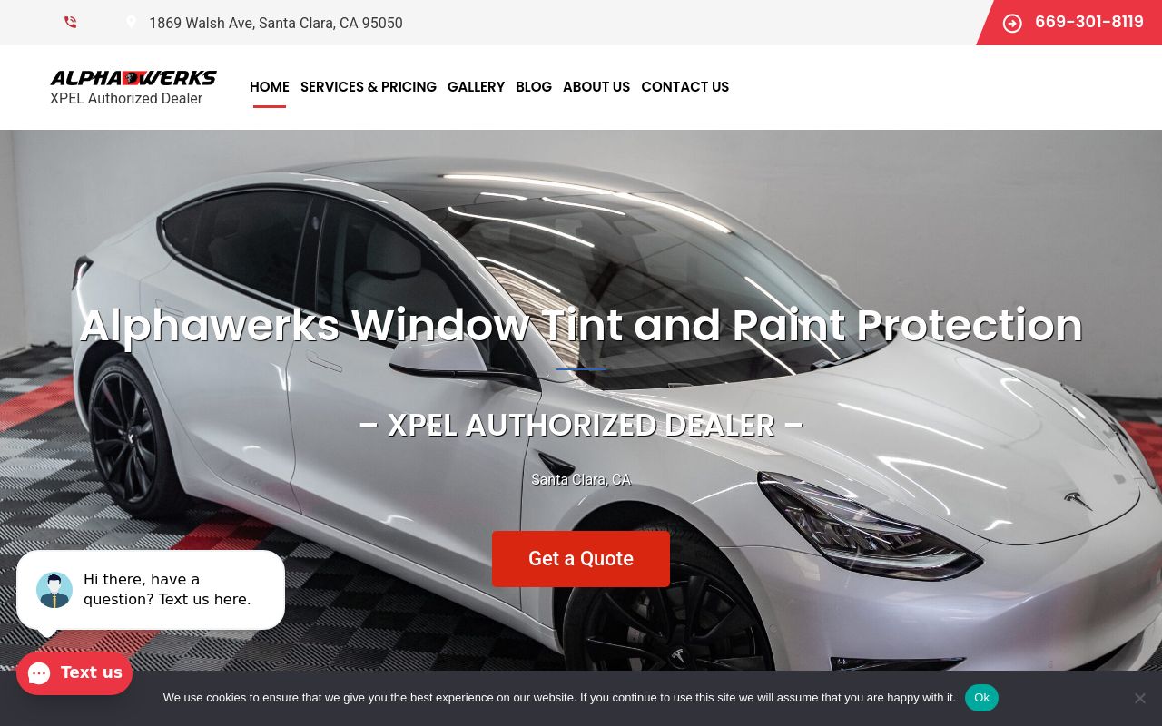 Homepage of Alphawerks Window Tint and Paint Protection's website