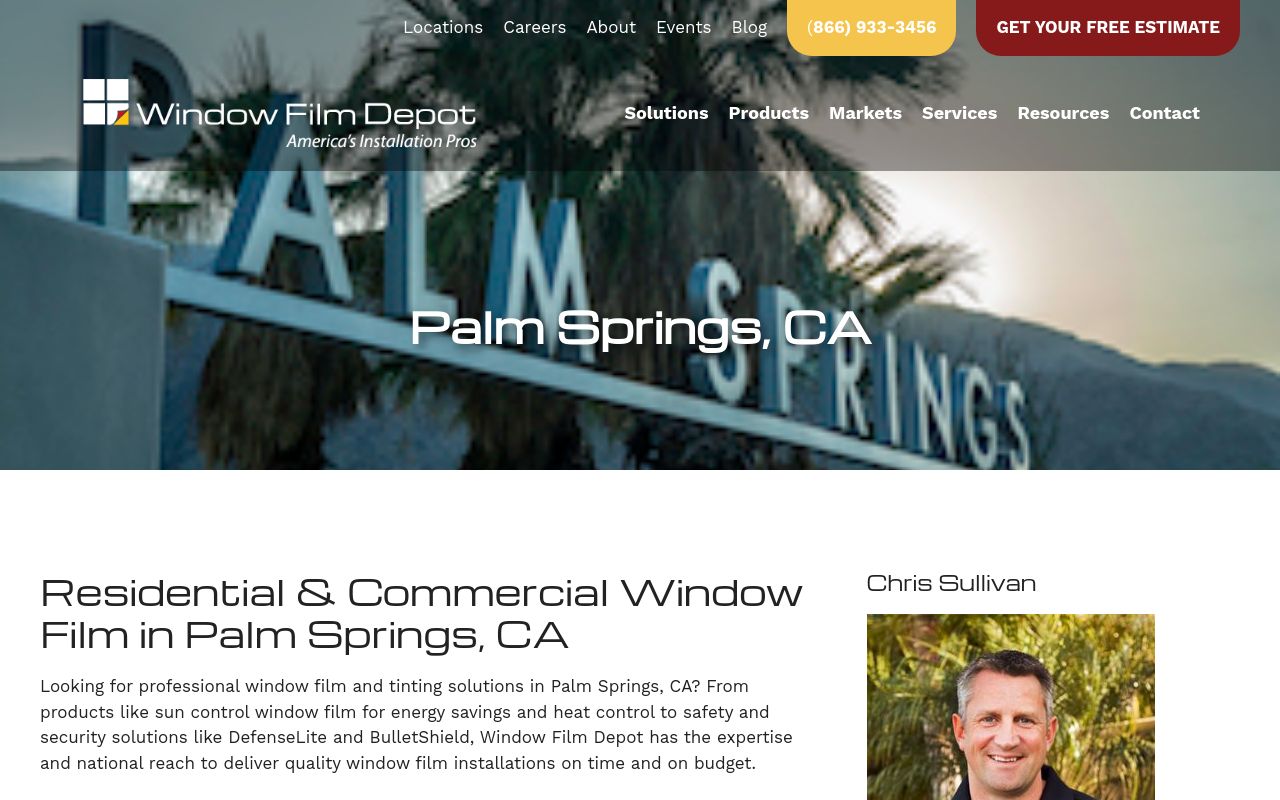 Homepage of Window Film Depot - Home & Commercial Window Tint's website