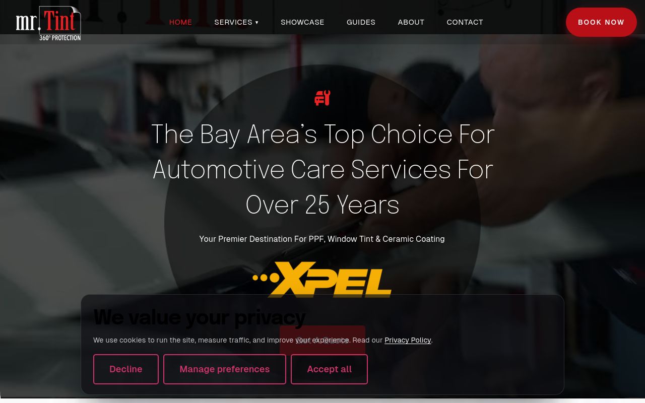 Homepage of Mr. Tint, Inc.'s website