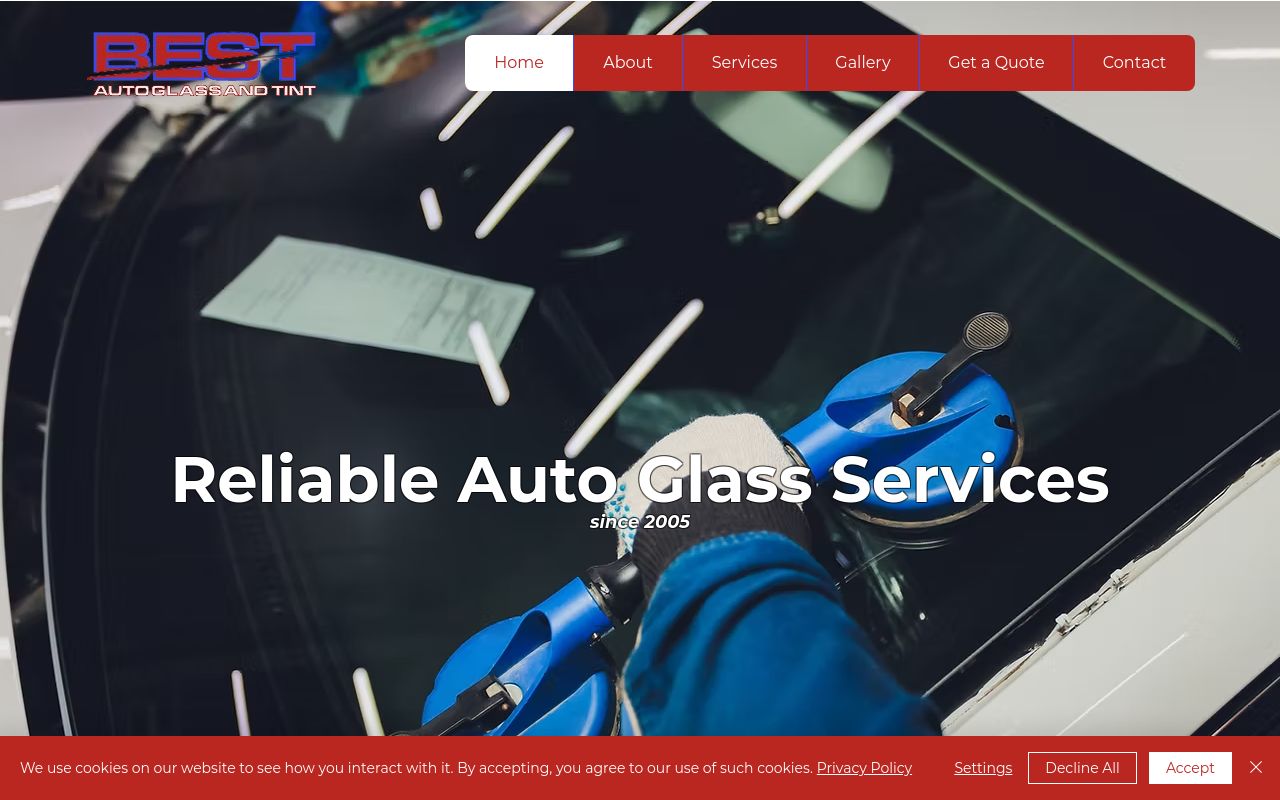 Homepage of Best Auto Glass And Tint's website