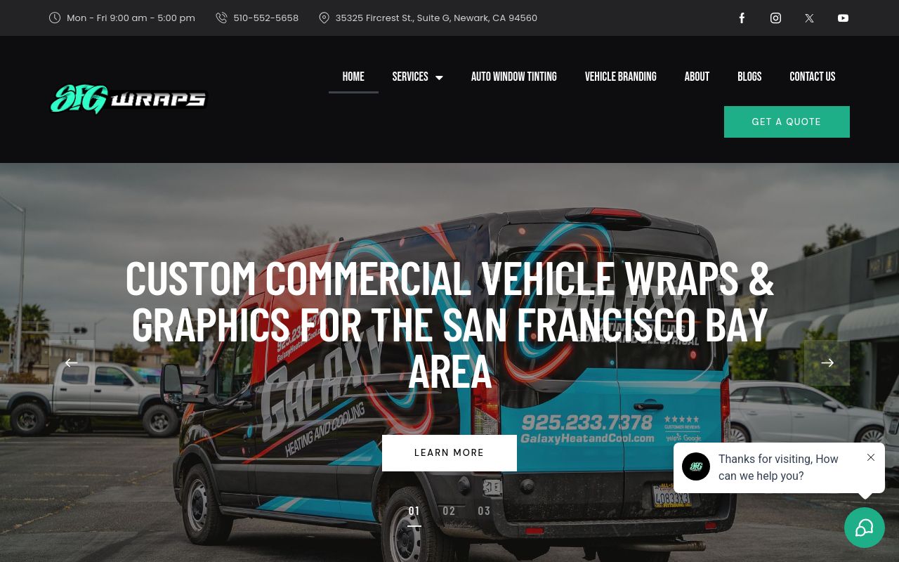 Homepage of SFG Wraps - Custom Vehicle Wraps in San Francisco Bay Area's website