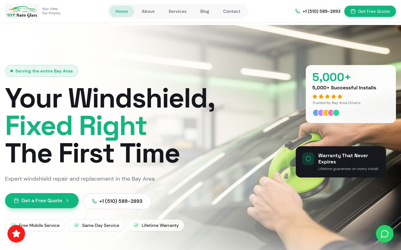 Homepage of TOP AUTO GLASS's website
