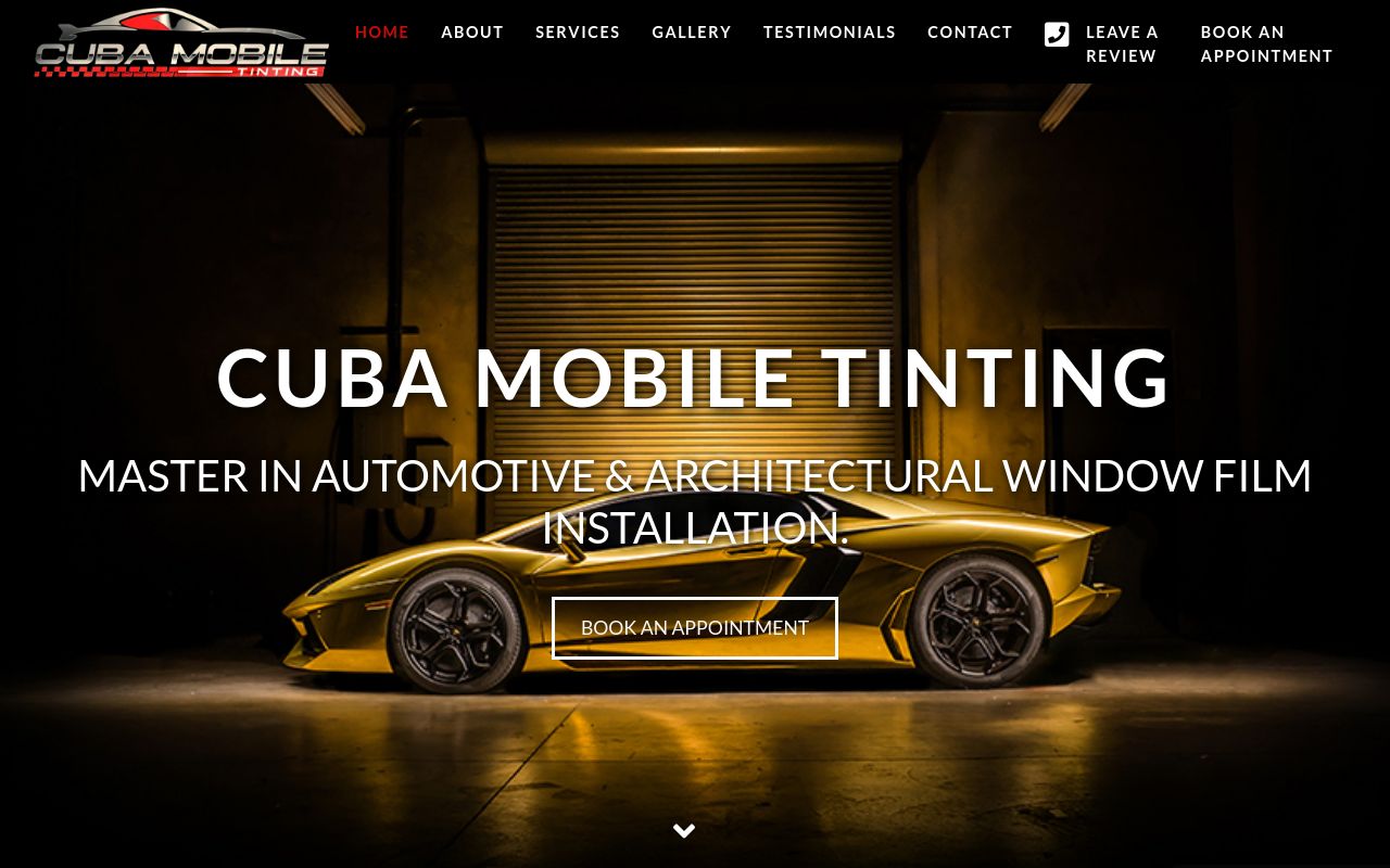 Homepage of Cuba Window Tinting's website