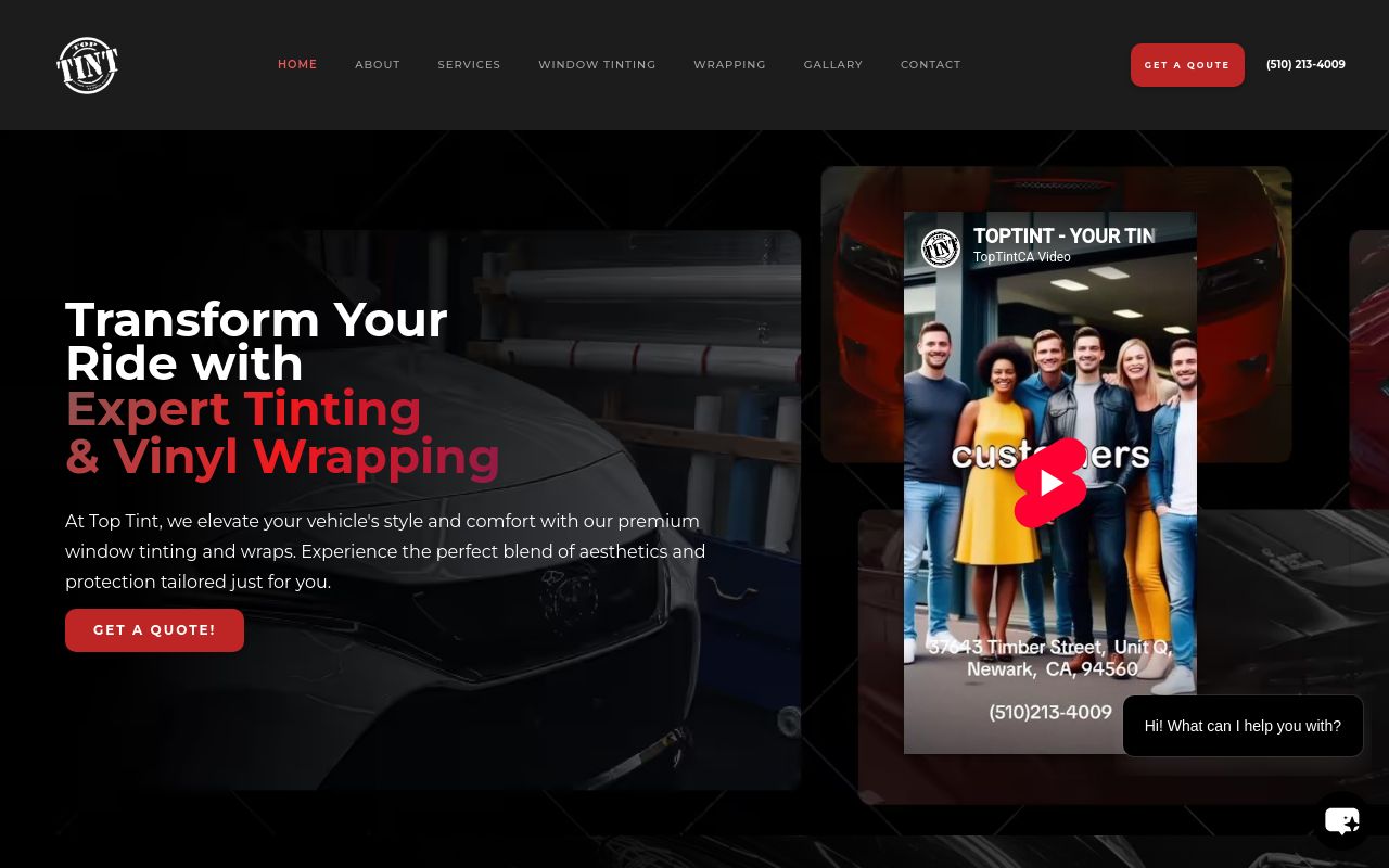 Homepage of Top Tint's website