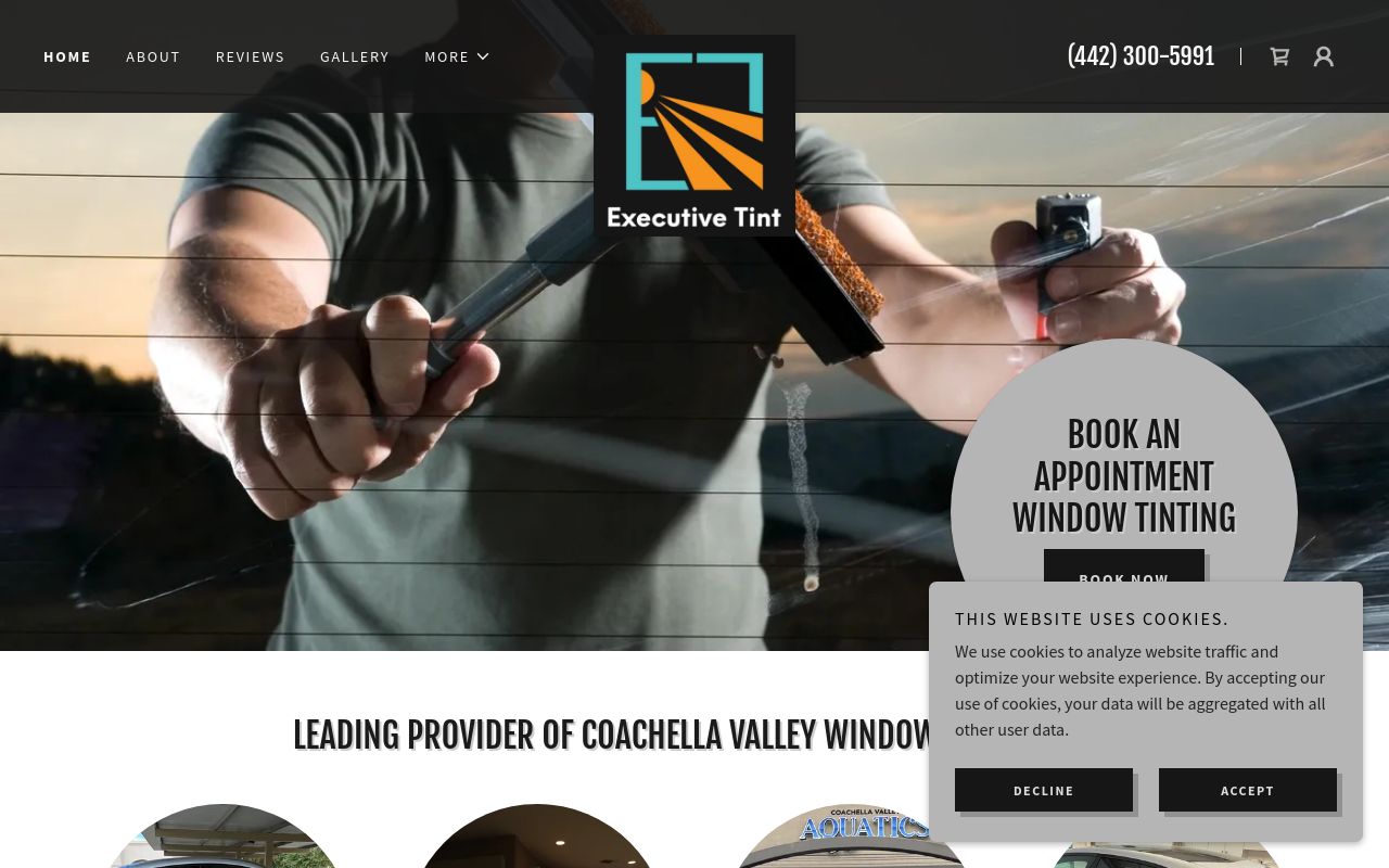 Homepage of Executive Tint - Window Tinting's website