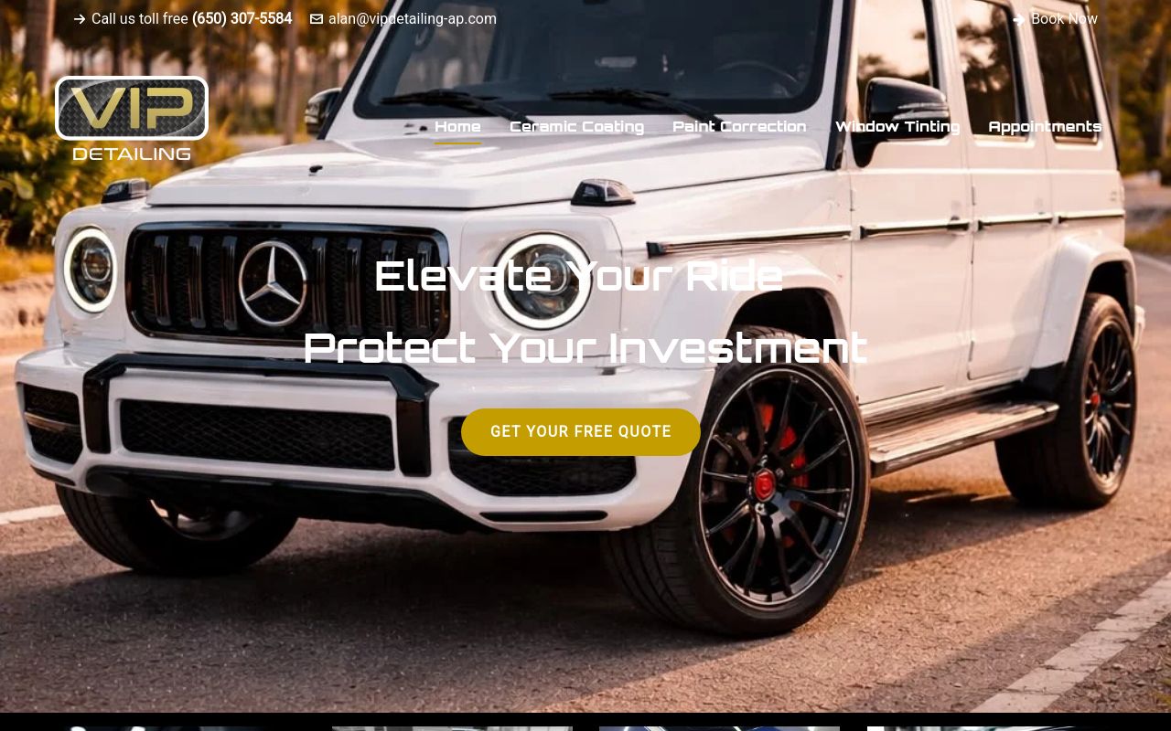Homepage of VIP Detailing's website
