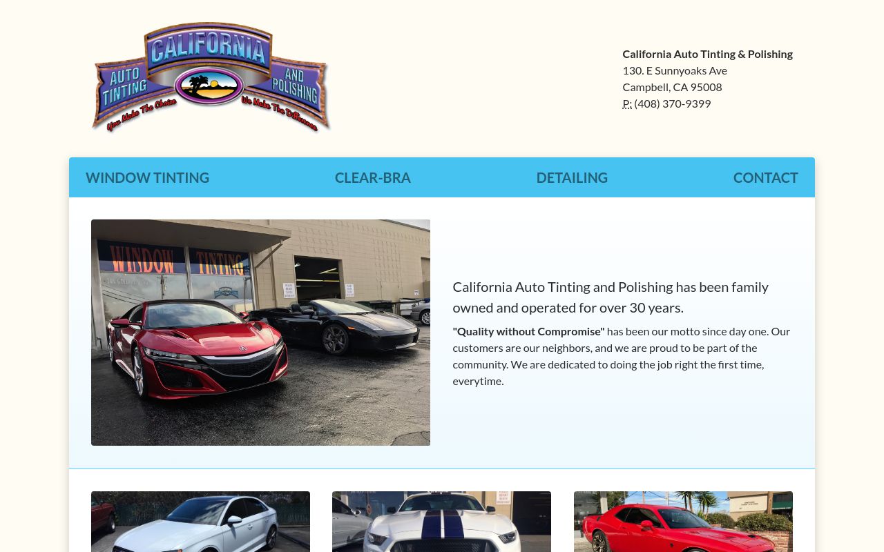 Homepage of California Auto Tinting and Polishing's website