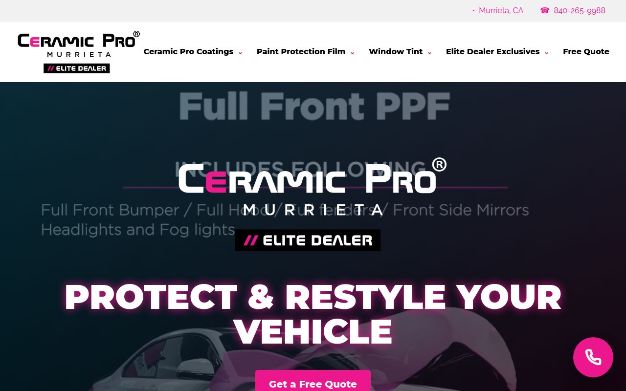 Homepage of Ceramic Pro Elite Murrieta's website