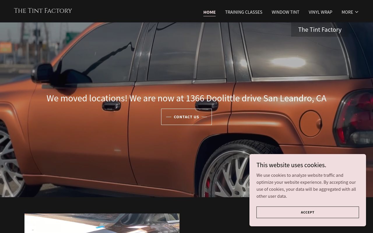 Homepage of The Tint Factory | Window Tint, Vinyl Wrap & PPF's website
