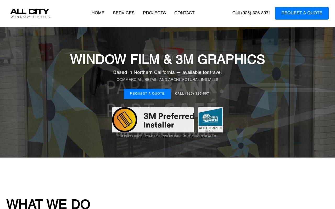 Homepage of All City Window Tinting's website