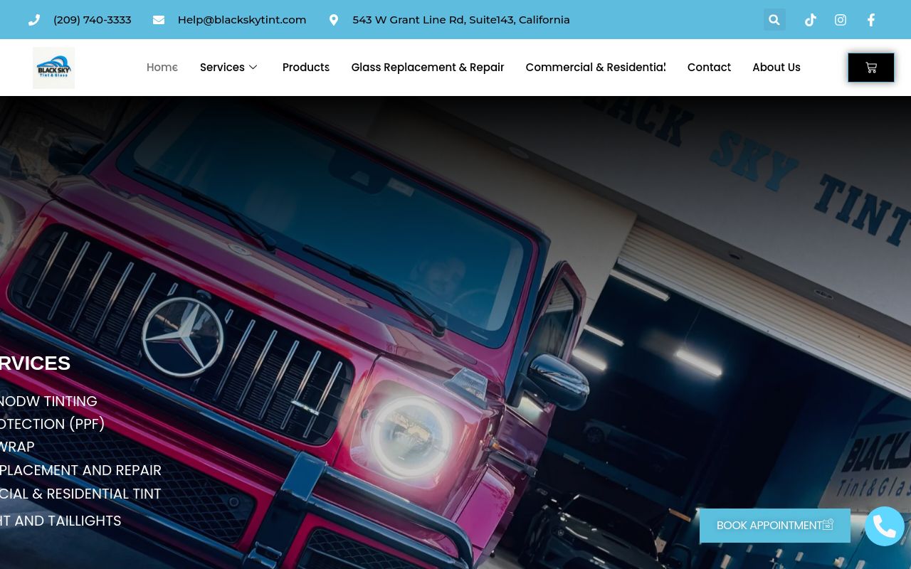 Homepage of Black Sky Tint & Glass's website