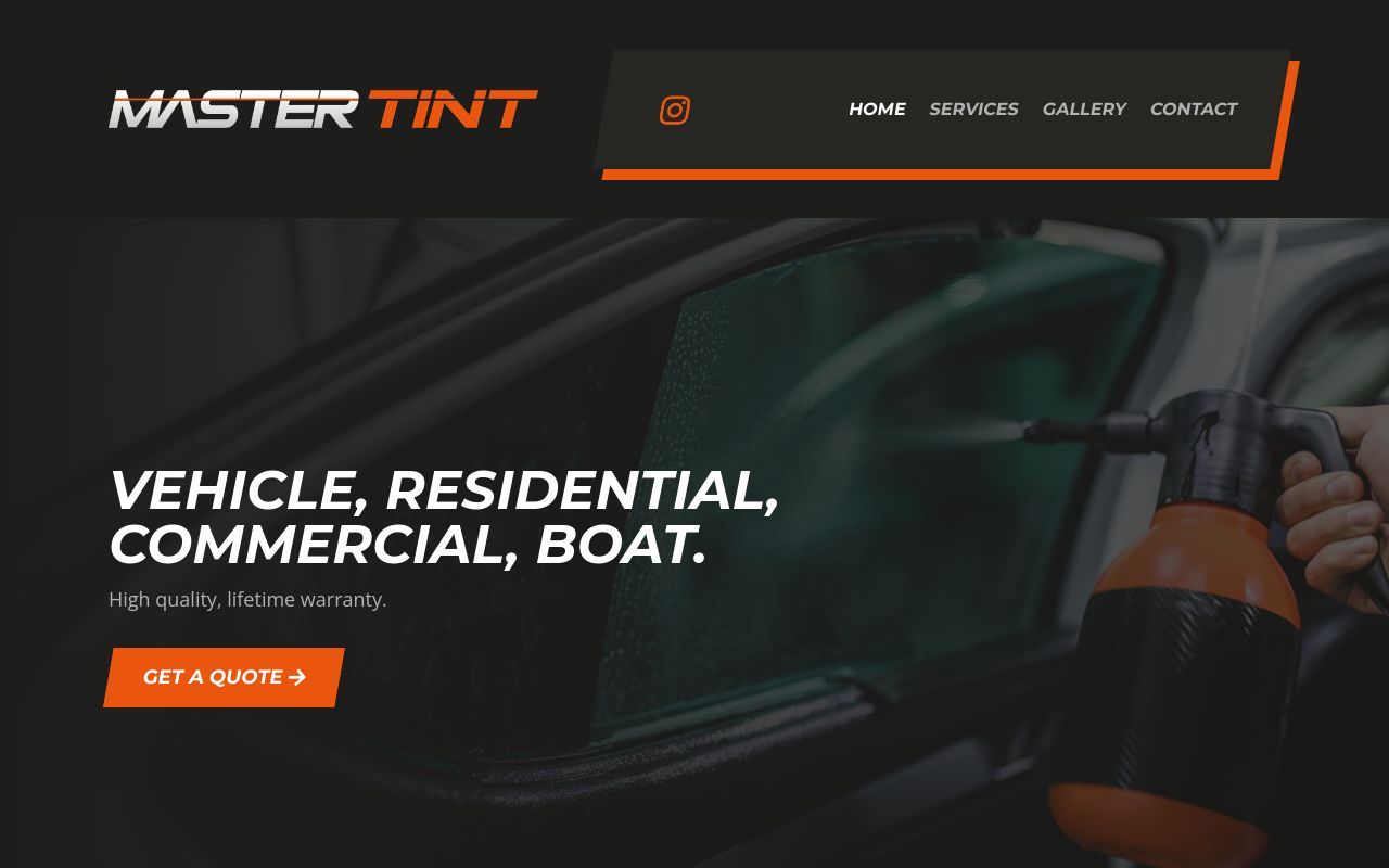 Homepage of Master Tint & PPF's website